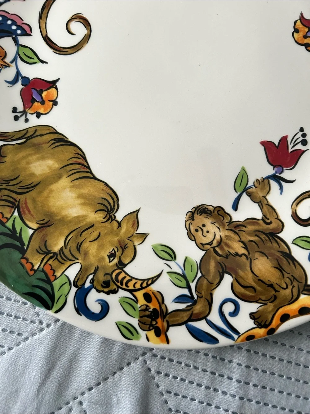 Hand-Painted Ceramic 12” Plate with Multicolor Animal Motif Cottage Collection
